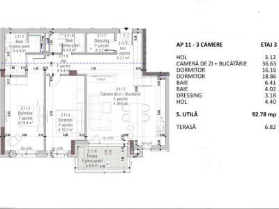 Apartament de vanzare, 3 camere, Andrei Muresanu, semifinisat, bloc premium