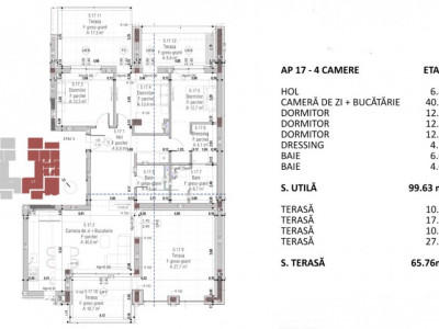 Apartament de vanzare, 3 camere,  Andrei Muresanu, semifinisat