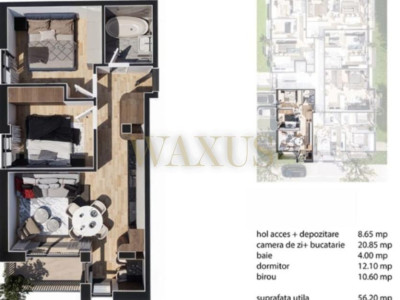 Apartament de 3 Camere I 55.6MP I Balcon I Semifinisat - Baciu 