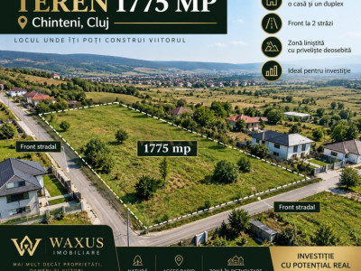 Teren intravilan , 1775mp cu Front la 2 străzi 19m/9m