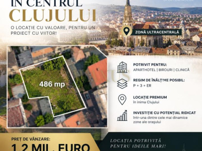 Teren ultracentral de vânzare în Cluj-Napoca 486 mp